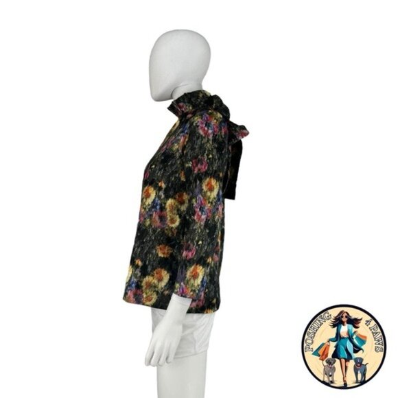 Tuckernuck NEW Midnight Primrose Jacquard Preppy Floral Bow Blouse Size M - Picture 7 of 8